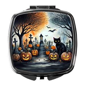 Espejo de maquillaje de viaje compacto de Halloween espeluznante de gato negro, regalo de diseño de mano plegable para mujeres y niñas - Product Image 1