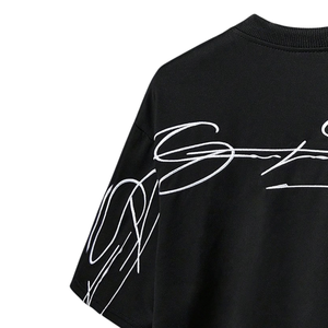 T-shirt en jersey noir à motif graphique, manches courtes, col rond, grande taille, broderie abstraite sur le devant, respirant, séchage rapide, streetwear décontracté - Product Image 4