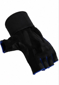 <b>Half</b> Finger Gym Gloves Black With Blue Trim Mesh Leather Unisex Weight Lifting Training Fitness Workout Gear Breathable Non <b>Slip</b> - Product Image 4