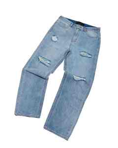 Jean en denim délavé pour homme, coupe droite, style vintage décontracté, bleu, coupe ample, streetwear, vente en gros - Product Image 5