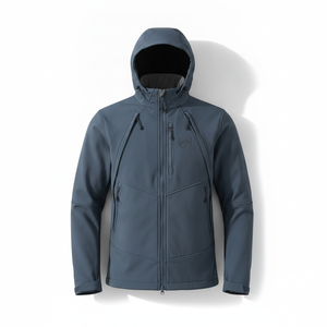 Men's Navy Hooded Fleece Jacket Zipper Closure Casual Autumn Wear Windproof Softshell Regular Fit - Product Image 1
