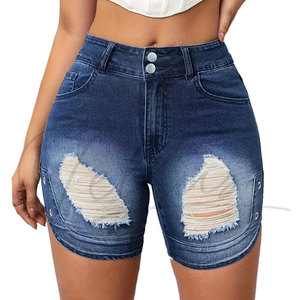 Short en jean droit pour femme, coupe droite, taille mi-haute, respirant, délavé, avec poches latérales personnalisées et imprimé, idéal pour l'été – Nouvelle collection en promotion - Product Image 5