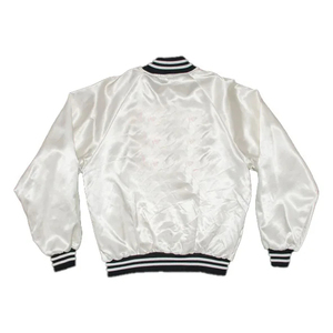 Men's <b>White</b> Satin Varsity <b>Jacket</b> Regular Fit Turn-down Collar Preppy Style Button Closure Autumn Wear - Product Image 2