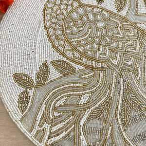 Handmade <b>beaded</b> <b>placemat</b>, Peacock, tablemat, 14 inch, charger plate - Product Image 4