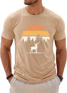 เสื้อยืดแขนสั้นผู้ชายสีเขียวมะกอก พิมพ์ลายกวางในป่าตอนพระอาทิตย์ตก ผ้าฝ้ายทรงปกติ คอกลม ผ้าเจอร์ซีย์ถัก ระบายอากาศได้ดี - Product Image 2