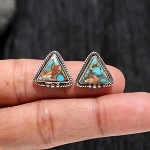 Classic Silver Hub 925 Sterling Silver Copper Oyster <b>Turquoise</b> Gemstone <b>Stud</b> <b>Earrings</b> Jewelry For Her Women <b>Earrings</b> ODM OEM - Product Image 1