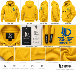 OARH-INT INDUSTRY Sweat à capuche pour homme, jaune uni, avec logo sur le devant, poche, coupe décontractée, en polaire, pour l'automne - Product Image 6
