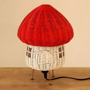 Green Mushroom Table <b>Lamps</b> Top Selling Decorative Natural Rattan <b>Lamp</b> for Children Bedroom <b>Bedside</b> Tables - Product Image 2