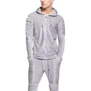 2025 dernier hiver velours pantalon de survêtement ensemble hommes à capuche avec brodé deux pièces velours survêtements solide motif poche conception - Product Image 4