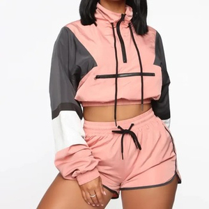 Women's <b>White</b> Black Solid Casual Hooded Short Sports Wear <b>Set</b> Long Sleeve Regular Fit Full Waterproof Breathable Quick Dry 100% - Product Image 1