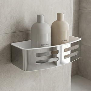 Wall Mount Rectangle Chrome Finish Modern Eco-Friendly Multifunction Storage <b>Shelf</b> Shower Basket Bathroom Corner SS304 ABS - Product Image 1