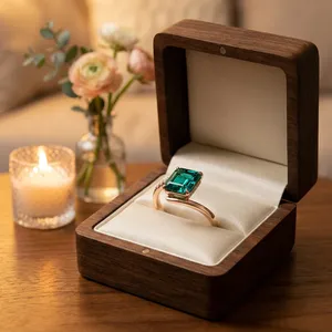 Anillo de Lujo con Esmeralda Cultivada en Laboratorio, Corte Esmeralda, Engaste de Garras, Certificado, Oro Sólido de 18K, Anillo de Compromiso, Boda, Fiesta Nupcial, Clásico - Product Image 2