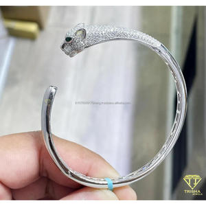 Luxury Panther Head <b>Bangle</b> for Women in 925 Sterling <b>Silver</b> Fully Iced Out with Sparkling Moissanite Diamonds - Product Image 2