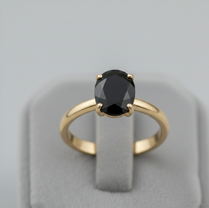 Anillo de Ónix Negro Ovalado de 10x12MM, Plata de Ley 925, Chapado en Oro de 18K, Anillo de Cóctel, Estilo Vintage, Regalo de Joyería para Ella - Product Image 3