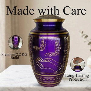 Black Cremation Urn with Gold <b>Butterfly</b> and Hands Design for Adult Funeral Urn Handmade Large Brass Memorial Urn With Lid - Product Image 5