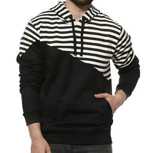 Sweat-shirt à capuche rayé pour homme, noir et blanc, en coton tricoté, décontracté, manches longues, avec poche, pour l'automne - Product Image 4