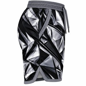 Custom <b>Men</b> MMA Fight <b>Shorts</b> <b>Black</b> White Geometric Sublimation Transfer Print Breathable 140g Polyester/Cotton Muay Thai Boxing - Product Image 3