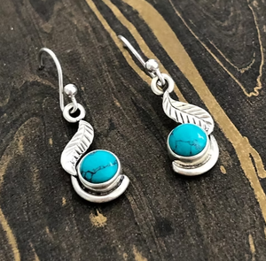 Turquoise Gemstone Feather Design <b>Silver</b> <b>Dangle</b> <b>Earrings</b> Classic and Trendy 925 Sterling <b>Silver</b> Jewelry For Gift - Product Image 3
