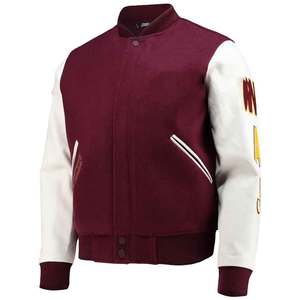Men's Maroon <b>White</b> Varsity <b>Jacket</b> Stand Embroidered Logo Casual Autumn Wear - Product Image 2