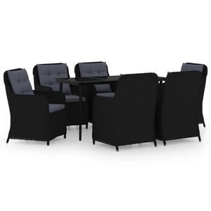 Set da Pranzo da Giardino Nero per 6 Persone, Mobili da Esterno in Rattan Resistenti alle Intemperie, Stile Contemporaneo - Product Image 2
