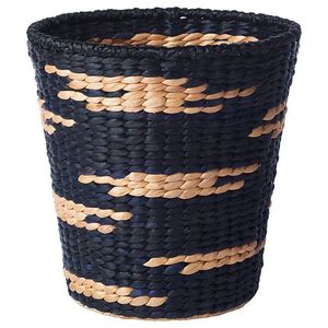Oval Water Hyacinth Basket with Black Woven Pattern Decorative <b>Storage</b> Basket for Blanket <b>Cushion</b> Laundry <b>Storage</b> - Product Image 1