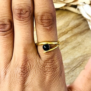 Latest Design Black Onyx <b>Ring</b> Minimalist Brass <b>Rings</b> for Women 18k Gold Plated <b>Dainty</b> Geometric <b>Ring</b> for Wholesale/OEM/ODM - Product Image 6