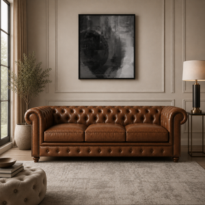 Sofá de 3 Plazas de Cuero Genuino, Sofá Clásico y Elegante con Asientos Cómodos para el Hogar y Uso en Hoteles de Lujo - Product Image 1