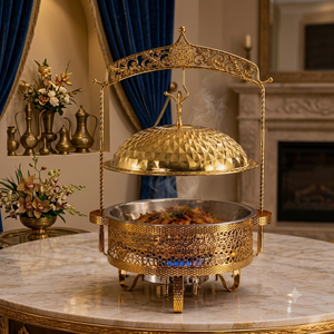 Casserole ronde en métal avec couvercle en dôme poli, design moderne et luxueux, récipient isotherme en acier inoxydable pour garder les aliments au chaud - Product Image 4