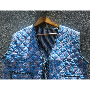 Chaleco Acolchado de Algodón con Estampado Floral Azul, Chaqueta con Cintura Ajustable con Cordón para Mujer, Ropa Exterior Informal, Regalo para Ella - Product Image 6