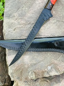 Custom Handmade Eco-Friendly Ambidextrous Fillet <b>Knife</b> in Carbon Steel <b>Bone</b>+Wood <b>Handle</b> with Leather Sheath Dishwasher Safe - Product Image 3