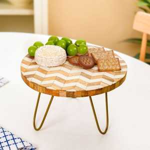 Wooden Cake Decorative Tray Acacia Wood Resin Serving Trays Wood Round Food Cake Platter Tray Tabletop Round Stand Platters - Product Image 4