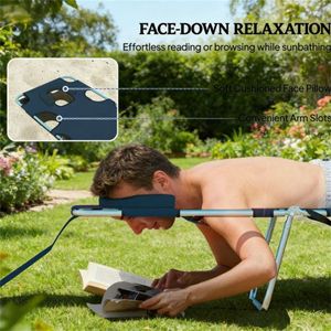 Sedia a Sdraio Blu Scuro per Esterni, Sedia da Spiaggia per Prendere il Sole - Product Image 4