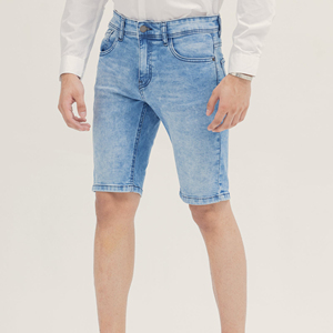 Pantalones Cortos Bermuda de Mezclilla Azul Claro para Hombre, Cintura Media, Cierre de Botones, Estilo Casual, Tejido de Algodón Transpirable, Diseño con Bolsillos - Product Image 2