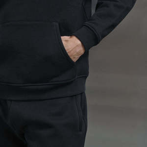 Ensemble de survêtement unisexe noir à capuche 2-en-1 anti-plis, manches longues, couleur unie, décontracté, sweat-shirt et pantalon de jogging léger - Product Image 5
