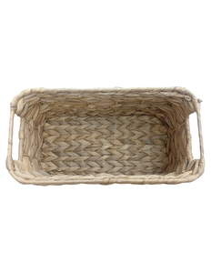 Rustic Eco-Friendly <b>Large</b> Water Hyacinth Rectangle Storage <b>Basket</b> Woven Organizer Bin with Handle for Home Bathroom Office - Product Image 2