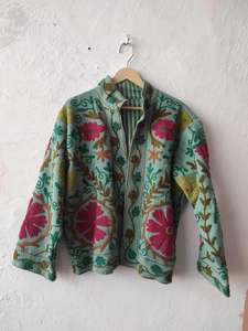 Veste en coton Suzani brodée à la main : Manteau d'hiver - Product Image 5