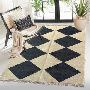 Tapis kilim légers et pliables en jute et laine tissés à la main pour salon, chambre et bureau - Product Image 1