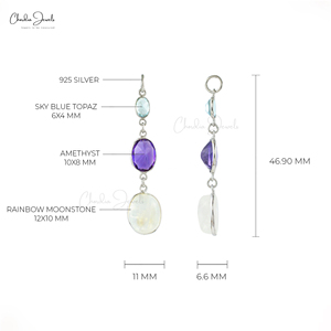 Pendentif tendance Chordia Jewels en argent sterling 925 avec trois pierres précieuses : améthyste naturelle, topaze bleue et pierre de lune, serti griffe - Product Image 5