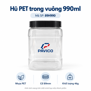 990ml Square Clear PET <b>Plastic</b> <b>Jar</b> with 89mm Wide Mouth Screw Cap for Dry Food Storage Packaging Manufacturer in Vietnam - Product Image 2