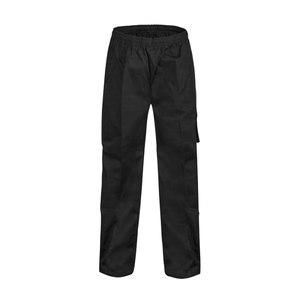 Pantalon cargo noir pour homme, taille élastique, poches latérales, coupe droite, tissu mi-lourd - Product Image 3