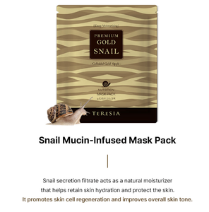 Masque en feuille TERESIA Gold Snail au collagène, soin nourrissant pour le visage, en sachet scellé, pour tous types de peau - Product Image 3