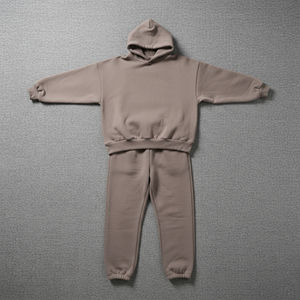 Ensemble de survêtement 2 pièces pour homme 100 % coton, couleur unie, avec logo imprimé DTF personnalisé, collection hiver, style décontracté streetwear, confortable - Product Image 4