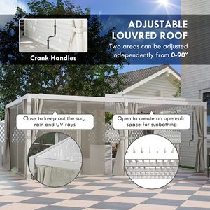 Gazebo e padiglione in Pergola da Patio 12x19 in alluminio con 2 tetti a lamelle regolabili e reti per tende impermeabili da combattimento UV - Product Image 4