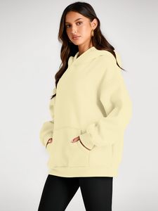 Sweat-shirt à capuche oversize en molleton écologique pour femme, noir uni, coupe ample, manches longues, style streetwear - Product Image 2