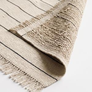 Exclusive Handwoven Flatweave Wool Kilim <b>Rug</b> - Modern Minimalist Cream Black <b>Thin</b> Striped Geometric Area Floor Carpet - Product Image 6