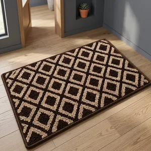 Alfombra de Entrada KONNECT INDIA con Diseño de Diamantes, Alfombra Rectangular Gruesa de Microfibra, Antideslizante y Lavable, Color Marrón Beige - Product Image 4