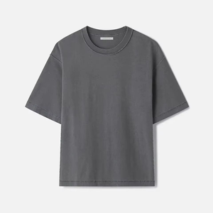 T-shirt gris délavé vintage pour homme, coupe oversize, coton délavé à l'acide, style streetwear rétro, effet vieilli, mode décontractée, logo personnalisé - Product Image 3