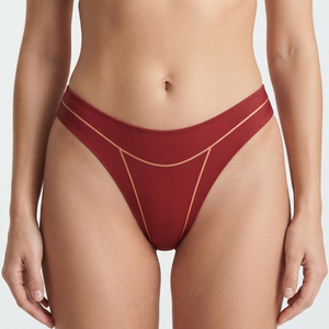 Women Sexy <b>Thongs</b> Panties Print Mid-Rise Red Spandex Nylon Knitted <b>Seamless</b> Waist Logo Underwear - Product Image 1