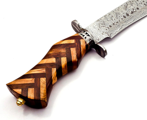 Cuchillo Bowie de Acero de Damasco Hecho a Mano con Mango de Madera y Funda de Cuero Fino, 12 Pulgadas, 1 Año de Garantía, Precio al por Mayor - Product Image 3