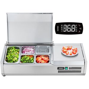 Attrezzatura di Refrigerazione per Cucine Commerciali, Stazione di Preparazione Condimenti da Banco 130 W con 1 Vaschetta 1 1/3 e 4 Vaschette 4 1/6 in Acciaio Inox 304 - Product Image 1